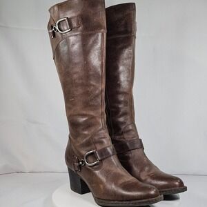 Born Tall Leather Buckle Riding Boots Brown Women Size 10 M W D17722